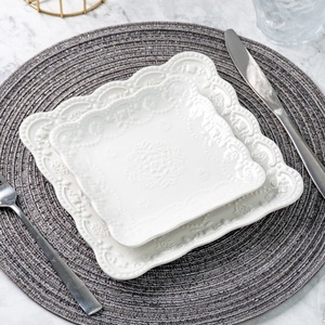 Mới Dập Nổi Gốm Dùng Một Lần Phẳng Vuông Hiện Đại Đơn Giản Đảng Phim Hoạt Hình Mô Hình Khắc Hộ Gia Đình Lò Vi Sóng Bộ Đồ Ăn - Product Image 2