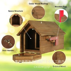 Buzón de Madera con Techo de Cedro, Madera Tratada Impermeable, Caja de Almacenamiento para Jardín Exterior, Color Retro, Multiusos - Product Image 1