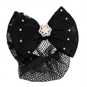 Couverture de chignon <span class=keywords><strong>filet</strong></span> Snood <span class=keywords><strong>filet</strong></span> à <span class=keywords><strong>cheveux</strong></span> nœud papillon décor femmes perles pince à <span class=keywords><strong>cheveux</strong></span> nœud dentelle fleur cristal - Product Image 2