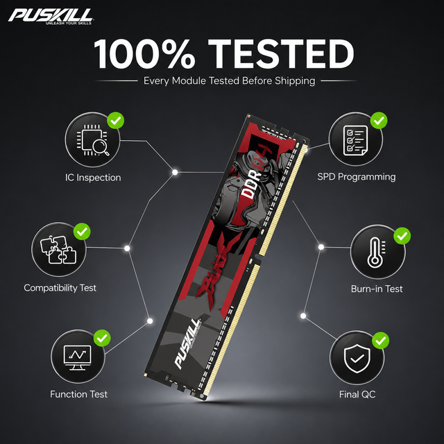 PUSKILL Factory Wholesale DDR4 Desktop RAM 8GB 16GB 32GB 2666MHz 3200MHz PC Memory Module Compatible Intel AMD Full Range