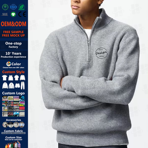 Logo de broderie personnalisé 1/4 <span class=keywords><strong>pull</strong></span> chaud zippé sweat surdimensionné décontracté pour hommes pulls d'hiver pour hommes - Product Image 1