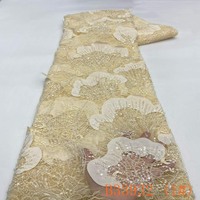 Kain Renda Bunga 3D Berhias Manik-Manik Ramah Lingkungan 100% Poliester untuk Gaun Pengantin & Dekorasi Rumah