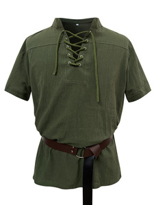 Costume da Cavaliere <span class=keywords><strong>Medievale</strong></span> all'Ingrosso, Camicia a Maniche Corte da <span class=keywords><strong>Uomo</strong></span>, Stile Gotico Pirata per Halloween - Product Image 3