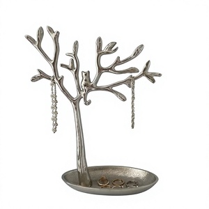 Silver <b>Tree</b> Jewelry Stand With Tray Bohemian Decorative Organizer For Rings Necklaces Home Display Tabletop Decoration - Product Image 1