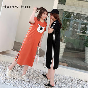 แฮปปี้ฮัท ซัมเมอร์ พลัสไซส์เสื้อยืดผู้หญิงคอวีทรงหลวมลายหมูน่ารักสีขาวและสีดำ N7014 - Product Image 3