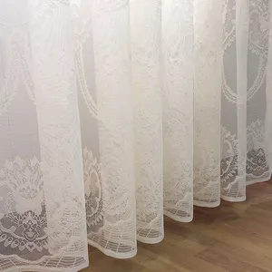 Resistente fibra pura luz amarela noiva, designer de luxo poliéster impresso 3d cortinas jacquard tecido de renda para o quarto