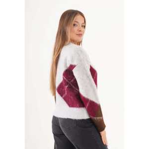 เสื้อสเวตเตอร์ถักไหมพรมสีเทาเมกะสำหรับผู้หญิง ลายบาคลาวา ขายส่ง - Product Image 1