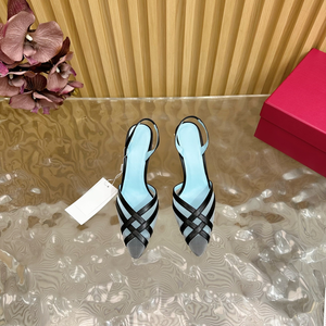 Light Blue and Black Cross Strap Slingback <b>Pointed</b> <b>Toe</b> <b>Flat</b> Sandals - Product Image 1