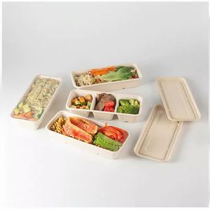 Bandeja de comida desechable de pulpa con 4 compartimentos, embalaje para llevar, ecológico y biodegradable - Product Image 1