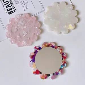 Petite fleur ronde un côté Style miroir de maquillage acide acétique mode miroir Portable poignée miroir