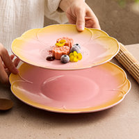 Assiette ovale haut de gamme en céramique, dégradé rose-jaune, résistante au micro-ondes, pour usage hôtelier