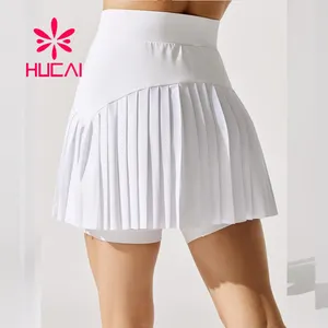 ملابس التنس المخصصة للسيدات hucai عالية الخصر بيضاء تنورات التنس مطوي مع السراويل الداخلية