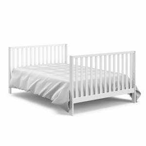 Cuna convertible 5 en 1 de madera maciza moderna, color blanco, con tres alturas ajustables y diseño de dosel para uso hotelero - Product Image 5