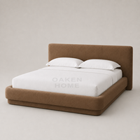 OAKEN Schlafzimmer Neues Design Massivholz-Stoffbett Minimalistisches Breites Kopfteil Maßgefertigte Größe Wohnmöbel Schlafzimmermöbel