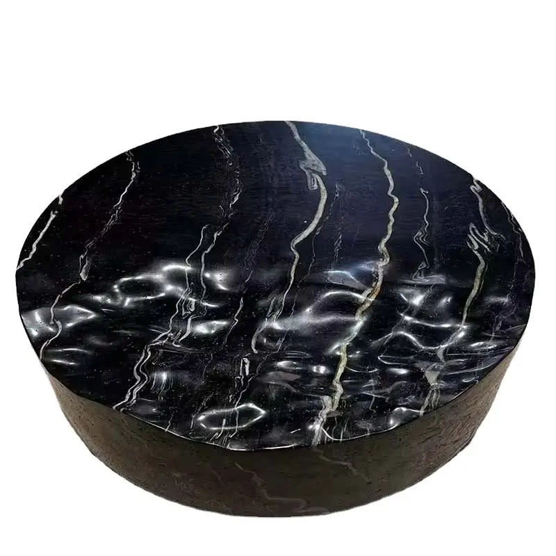 KINGS-WING Ocean Water Wave Shape Round Plinth Center Table Ocean Memories Circular Low Table Negro