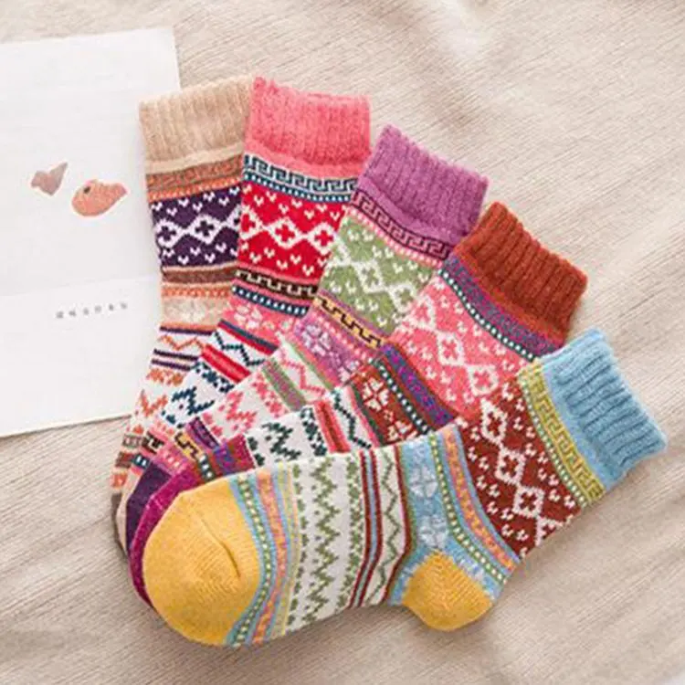 Winter thick warm thermal fuzzy jacquard wool nordic socks for women ladies