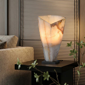 Lampe de table en jade géométrique luxueuse en pierre naturelle LED écologique moderne pour chambre d'hôtel - Product Image 3