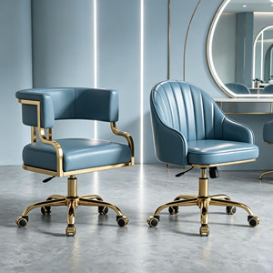 Modern PU Leather Salon <b>Chair</b>, Swivel <b>Vanity</b> <b>Chair</b> with Metal Rolling Base for Beauty Studio Hair Salon - Product Image 6