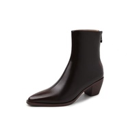 Bottes d'hiver tendance en cuir de vachette, confortables, antidérapantes, à talon épais de 6 cm, bout pointu, mi-mollet, avec fermeture éclair