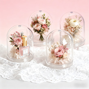 Acrylic Round <b>Display</b> Box With Preserved Flower For Cake Decoration Wedding Gift Cover Dust Proof Transparent Protective <b>Case</b> - Product Image 1
