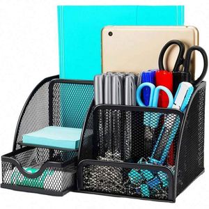 Desk Organizers and Accessories Metal Mesh Desktop Office Supplies with <b>6</b> Compartments and 1 <b>Drawer</b> Caddy Pen Holder - Product Image 1