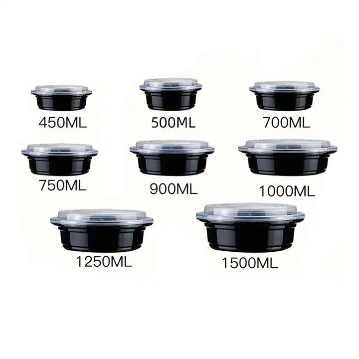 500ml 650ml 750ml 1000ml Black Microwaven Round Disposable Bento Takeaway  PP Plastic Food Container with Lid - China Plastic Food Container and  Disposable Food Container price