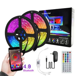 Bluetooth kablosuz 32ft akıllı 5050 RGB çok renkli müzik Sync esnek su geçirmez uzaktan ve güç adaptörü LED şerit işık