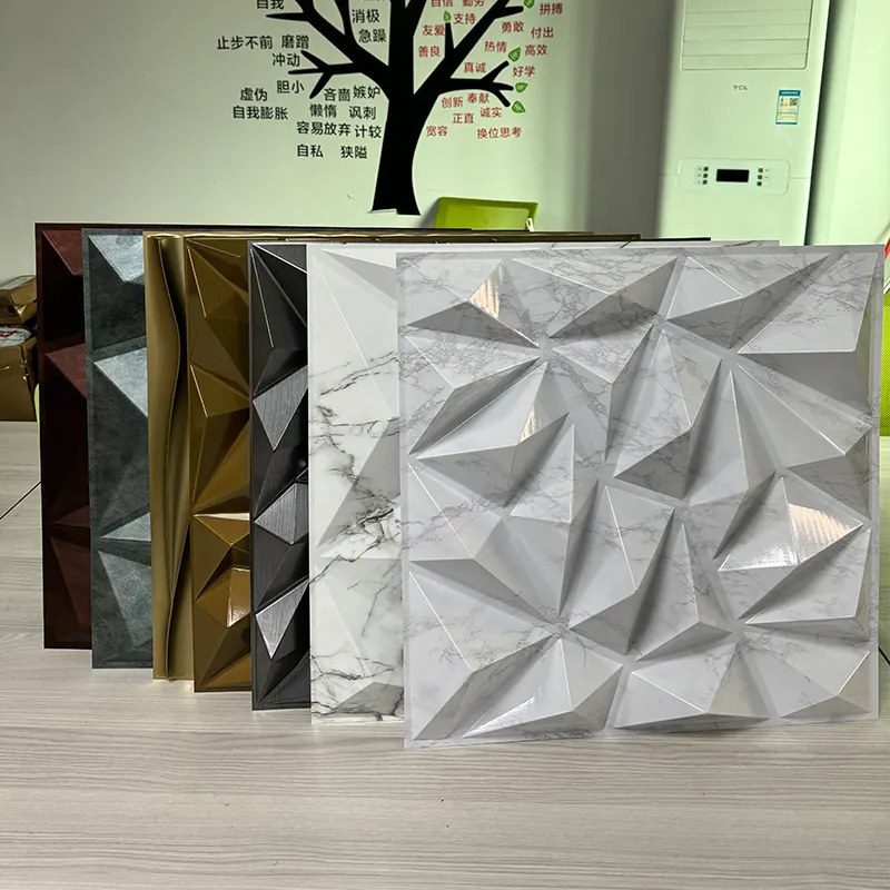 Multicolor y geometría fácil de limpiar en relieve impermeable PVC 3D panel de pared papel tapiz paneles de pared decoración de interiores