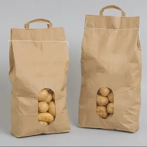 Sac de rangement d'emballage de pomme de terre oignon avec poignée Logo personnalisé impression durable maille filet fenêtre 1.5kg 5 kg 9kg 10kg 25 kg