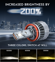 Ampoule de phare de voiture LED super lumineuse H11 haute puissance 160W 18000ml phares LED 3 couleurs