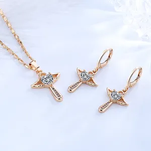 Jewelry Wholesaler 18K Gold Plated Cz Wholesale Earings Necklace Sets Jewelry Zirconias For Cute Girls