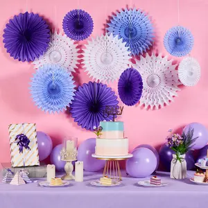 11 PCS New Arrival Purple White Paper Fan Party Wall Decorations For Birthday Wedding