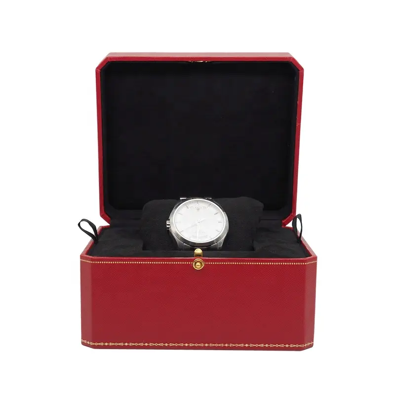 Rote Farbe Luxus uhr Display Vitrine Verpackung Box Uhr und Ring gehäuse
