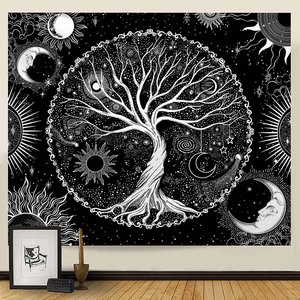 Superventas Árbol de la vida impresión Digital negro <span class=keywords><strong>blanco</strong></span> <span class=keywords><strong>tapiz</strong></span> colgante de <span class=keywords><strong>pared</strong></span> <span class=keywords><strong>para</strong></span> la decoración de la <span class=keywords><strong>pared</strong></span> del hogar - Product Image 2