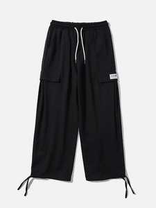 Men Dark Flat Front Breathable <b>Summer</b> Cargo <b>Pants</b> Casual Wide Leg Trousers Elastic Waist Drawstring Utility <b>Pants</b> for Streetwear - Product Image 4