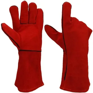 Gants de soudage électrique de travail en croûte de cuir de vache, sans doublure, respirant, rouge, offre spéciale