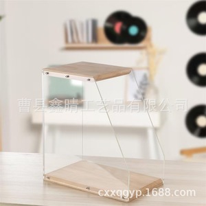 Wooden Vinyl <b>Record</b> <b>Storage</b> Rack With Acrylic Front Holds 40 Plus <b>Records</b> For Living Room Or Desktop Use - Product Image 2