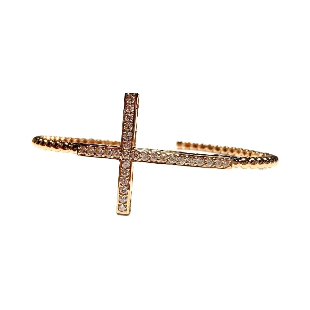 Braccialetto a croce con diamante naturale in oro rosa 18 carati lucido di alta qualità su misura di alta qualità