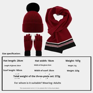 Ski chaud automne Pom Pom tricoté chapeau gants et <span class=keywords><strong>écharpe</strong></span> hiver femmes hiver trois pièces <span class=keywords><strong>ensemble</strong></span> - Product Image 3
