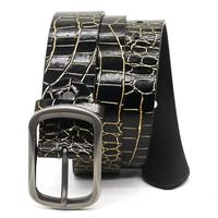 Ceinture pour homme pour jeans, ceinture personnalisée en PU vert brillant effet croco, boucle ardillon carrée en métal rétro, accessoire de taille quotidien