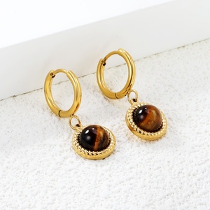 <b>Fashion</b> Jewelry Round Turquoise 18K Gold Plated Stainless Steel Waterproof <b>Earrings</b> Trendy Geometric <b>Hoop</b> <b>Earrings</b> for Women - Product Image 5