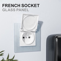Prise électrique française en cuivre Panneau en verre standard ue Prise de terre 2P + T avec couvercle