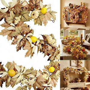 Guirnalda Decorativa de Otoño Fuyi, Enredadera Artificial de Arce de 6 pies, para Interiores y Exteriores, con Hojas, Calabazas y Granos - Product Image 1