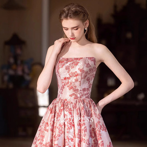Robe <span class=keywords><strong>de</strong></span> fiançailles <span class=keywords><strong>de</strong></span> luxe léger pour mariée, nouvelle collection, style banquet français, petite taille, en organza, motif floral, couleur bonbon, été - Product Image 3