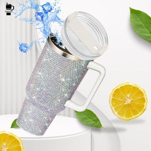Gobelet en acier inoxydable de 40 oz avec poignée en paille pailletée blanche et scintillante Tasse de voyage étanche et isolée pour le <span class=keywords><strong>café</strong></span> chaud et froid - Product Image 2