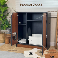 Armoire à litière pour chats, usage humain et animal, en placage de bois, double porte, anti-éclaboussures de litière, multi-usages, multi-rangements pour chats d'intérieur