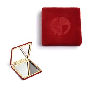 Deboseed Custom Logo Red PU Cover Square Fashion Women Pocket <b>Mirror</b> - Product Image 3