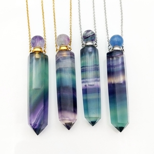 Classico colore naturale Fluorite pietra preziosa di cristallo proiettile olio essenziale fiala ciondolo collana Link gioielli ragazza bottiglia di profumo - Product Image 3