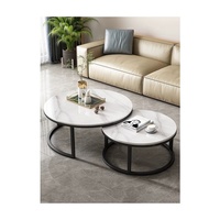 Table d'appoint grise de salon haute brillance au design de luxe 2 pièces pieds en métal petite Table basse ronde de café