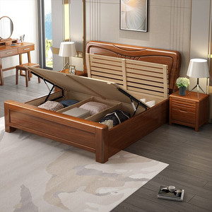 Dazhang Jiaju Walnut Solid Wood <b>Bed</b> 1.8m Storage <b>Double</b> <b>Bed</b> Bedroom Furniture - Product Image 3